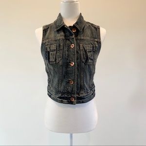 Sleeveless Jean Vest Button Down XS